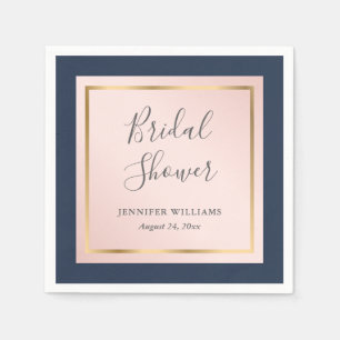 Custom Navy Blue Blush and Gold Bridal Shower Napkin