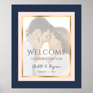 Custom Navy Blue Blush Gold Photo Welcome Sign