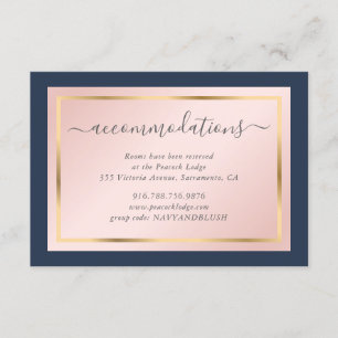 Custom Navy Blue Blush Gold Wedding Accommodation Enclosure Card