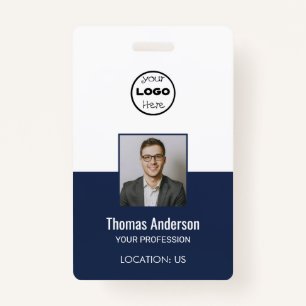 Custom Navy Blue Business Logo Employee Photo ID  ID Badge