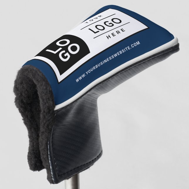 Custom Navy Blue Business Logo Putter Golf Head Cover (3/4 Front)