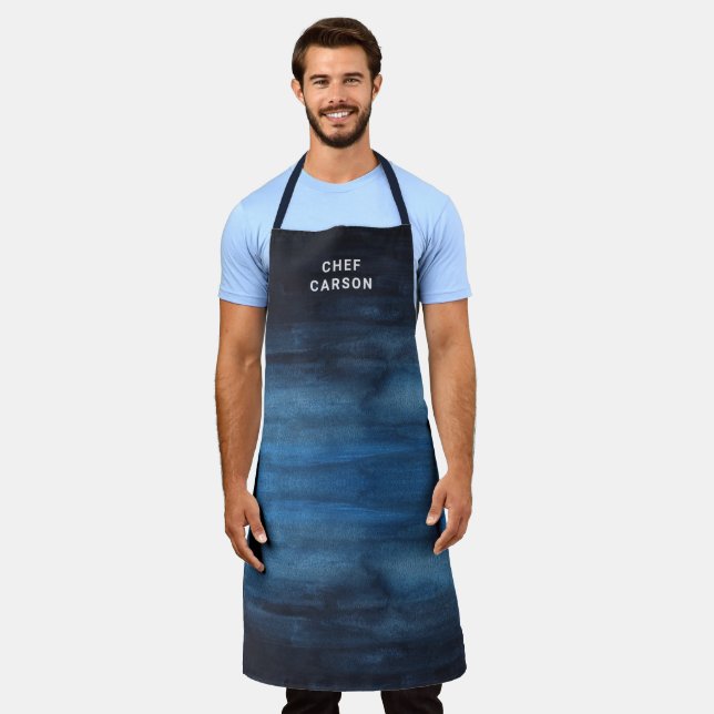 Custom Navy Blue Chef Name Father's Day Apron (Worn)