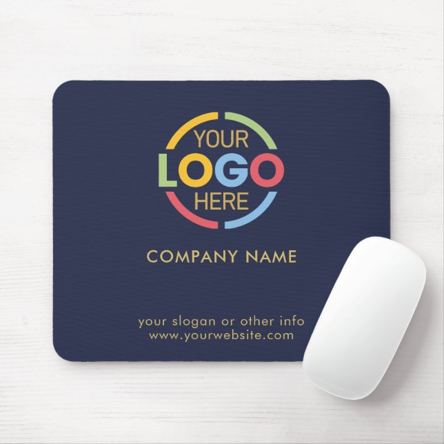 Custom Navy Blue Company Business Logo Branded Mouse Mat (With Mouse)