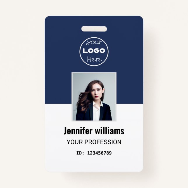Custom Navy Blue Employee Photo ID Badge (Front)