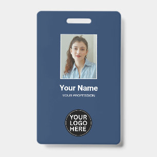 Custom Navy Blue Employee Photo ID Logo Name Badge