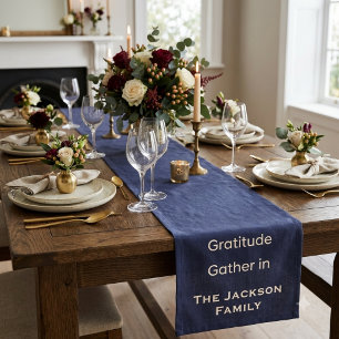 Custom Navy Blue family name Thanksgiving  Long Table Runner