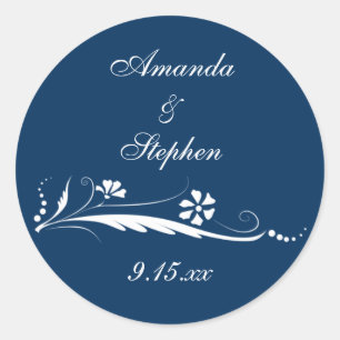 Custom Navy Blue Floral Wedding Favour Stickers