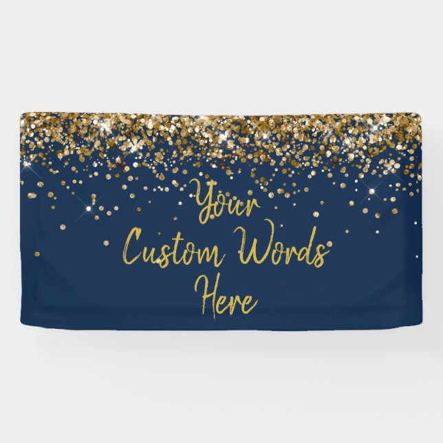 Custom Navy Blue & Gold Birthday Party Photo Booth Banner (Horizontal)