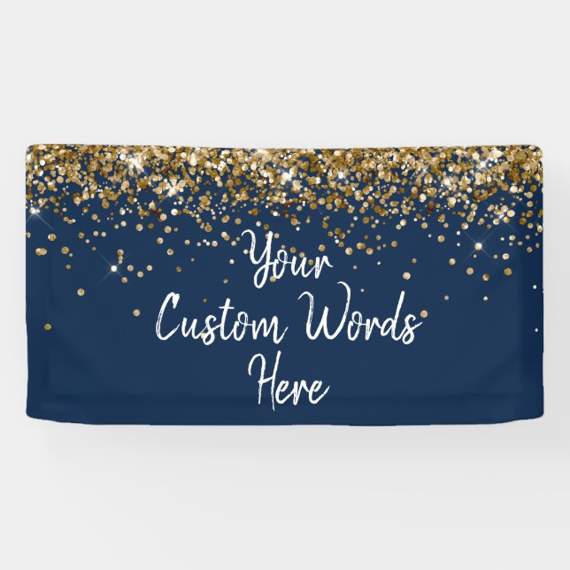 Custom Navy Blue & Gold Birthday Party Photo Booth Banner (Horizontal)