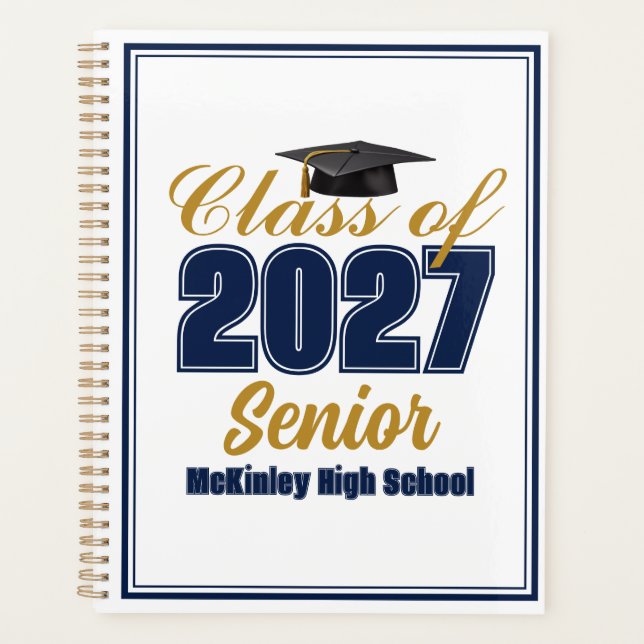 Custom Navy Blue Gold Class of 2027 Senior Planner (Front)