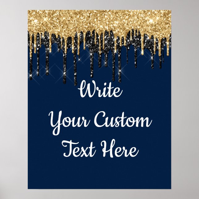 Custom Navy Blue Gold Glitter Birthday Photo Prop Poster (Front)