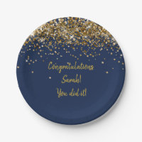 Custom Navy Blue Gold Graduation Party Glitter Her