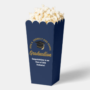 Custom Navy Blue Gold Graduation Party Popcorn Favour Box