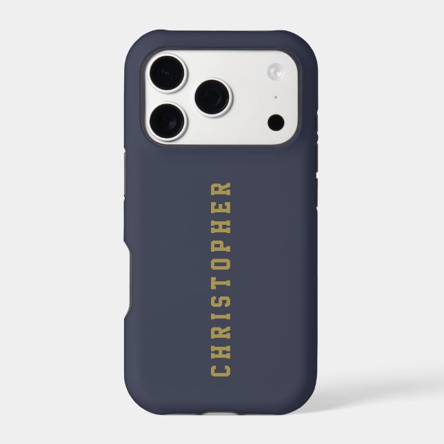 Custom Navy Blue Gold Retro Name Minimalist Men  (Back)