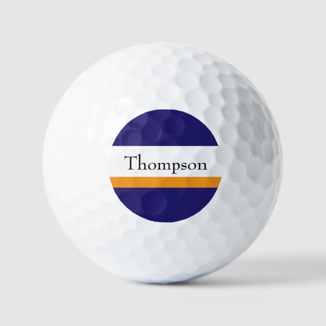 Custom Navy Blue Gold Surname Golf Balls (Front)