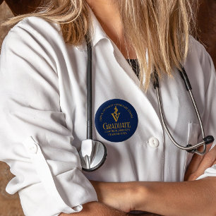 Custom Navy Blue Gold Veterinary School Graduation 6 Cm Round Badge
