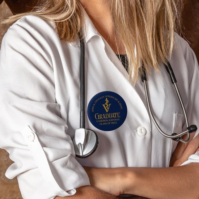 Custom Navy Blue Gold Veterinary School Graduation 6 Cm Round Badge (Creator Uploaded)