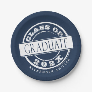 Custom Navy Blue Graduation Party Graduate  Paper Plate