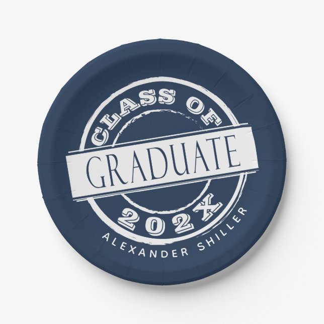 Custom Navy Blue Graduation Party Graduate  Paper Plate (Front)