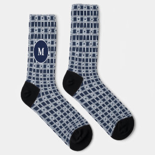 Custom Navy Blue Greek Key Monogram Gift Socks