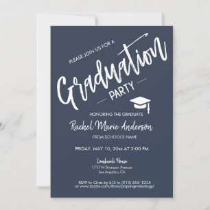 Custom Navy Blue Minimalist Graduation Party Invitation