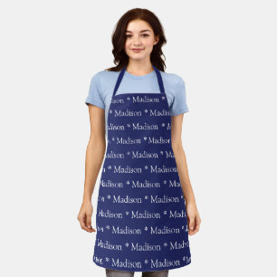 Custom navy blue name text modern pattern apron