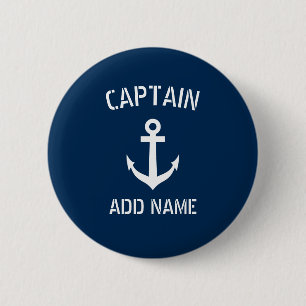 Custom navy blue nautical anchor boat captain 6 cm round badge