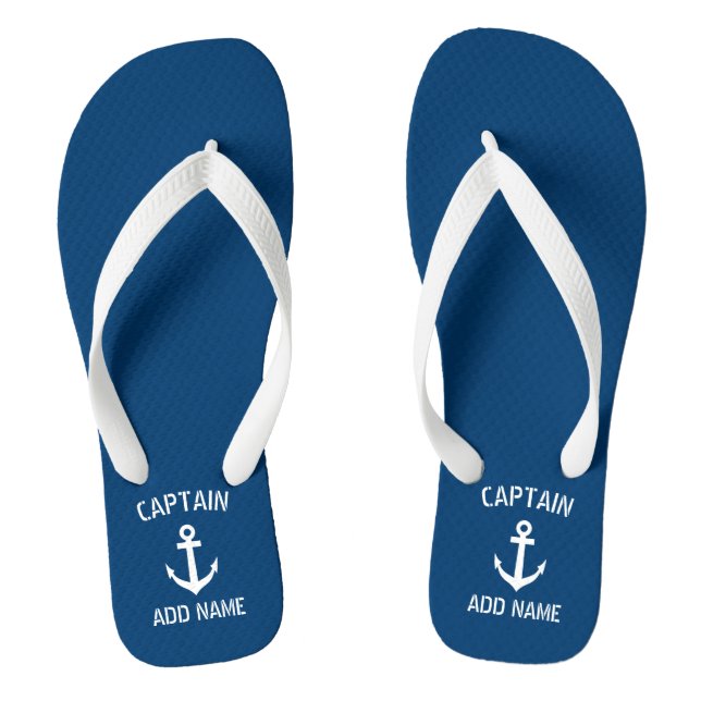 Custom navy blue nautical anchor boat captain flip flops (Footbed)