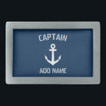 Custom navy blue nautical anchor boat captain rectangular belt buckle<br><div class="desc">Custom navy blue and white nautical anchor boat captain belt buckle. Personalised accessory with ship anchor logo. Maritime accessories for sailor and sailing enthusiasts. Customisable colour. Cool Christmas, Fathers Day, Wedding or Birthday party gift for friends, dad, father, husband, brother, uncle, grandpa, groom, wedding guests etc. Make your own unique...</div>