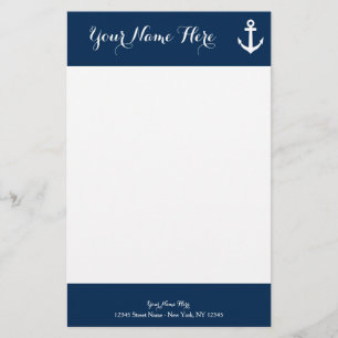Custom navy blue nautical anchor stationery paper