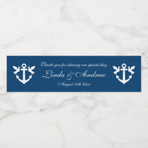 Custom navy blue nautical anchor wedding favour water bottle label