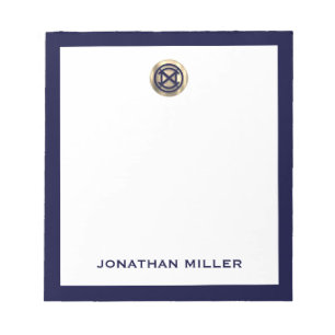 Custom Navy Blue Notepad with Brushed Gold Emblem