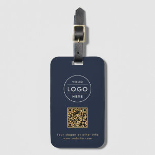 Custom Navy Blue QR Code Corporate Gold Luggage Tag
