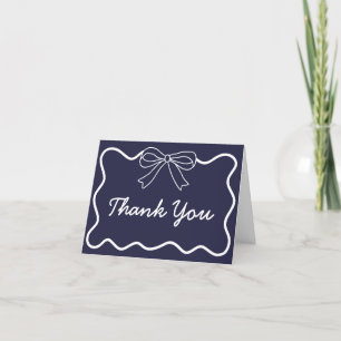 Custom Navy Blue Retro Wavy Thank You Cards