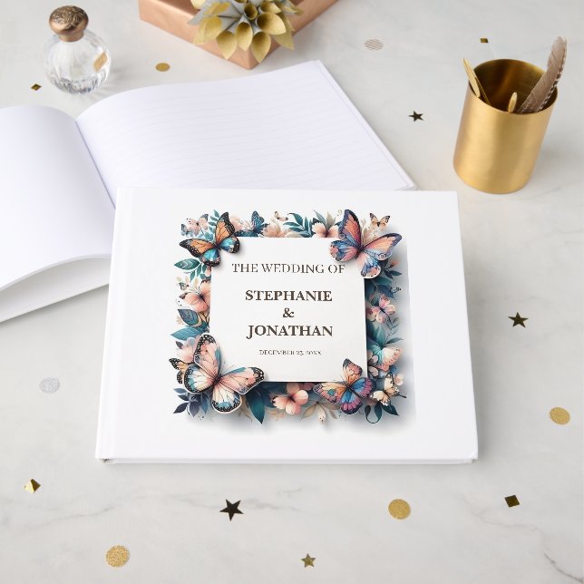 Custom Navy Blue  Rustic Wedding Guest Book (Front Open)