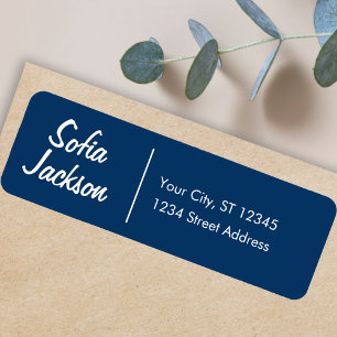 Custom Navy Blue Script Business Return Address 