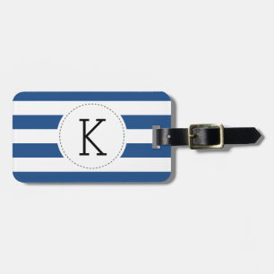 Custom Navy Blue Striped Monogram Luggage Tag