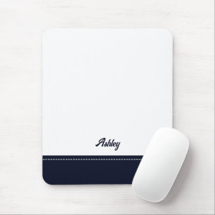 Custom navy blue white personalised preppy stylish mouse mat