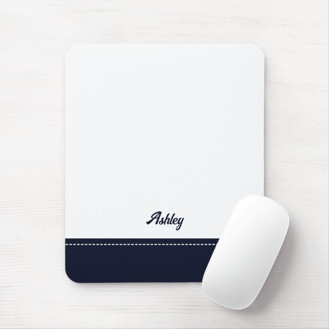Custom navy blue white personalised preppy stylish mouse mat (With Mouse)