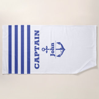 Custom Navy Captain with Personalised Name Beach Towel