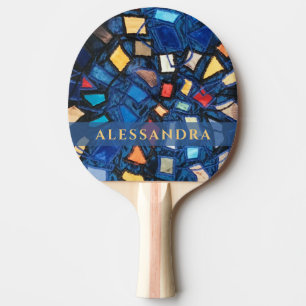 Custom Navy Colourful Stained Glass Look Abstract Ping Pong Paddle
