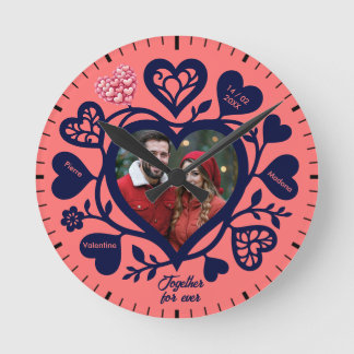 Custom Navy Coral Photo Heart Clock