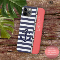 Custom Navy Dark Blue White Coral Red Stripes