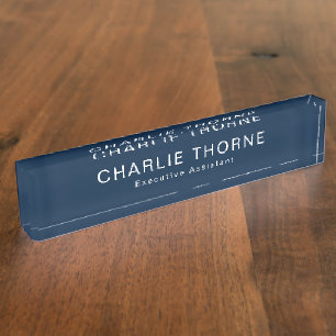 Custom Navy Desk Nameplate with Name and Job Title