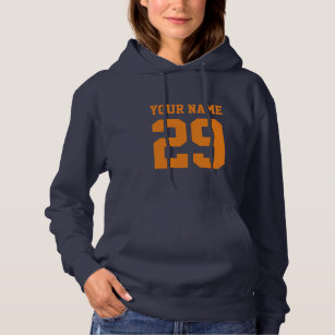 Custom navy football jersey number women's hoodie