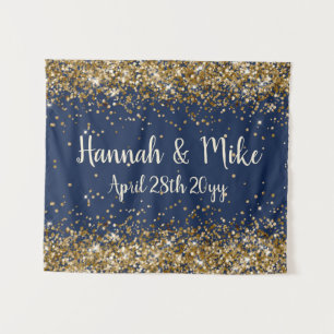 Custom Navy Gold Wedding Backdrop Photo Booth Prop Tapestry