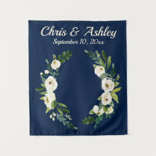 Custom Navy Greenery Wedding Backdrop for Ceremony Tapestry