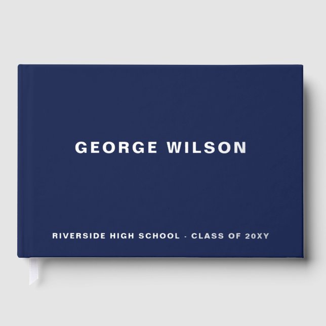 Custom Navy High School Grad Party Graduation  Guest Book (Front)