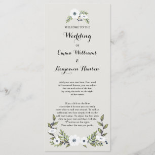Custom navy Painted Anemones Wedding Program Programme