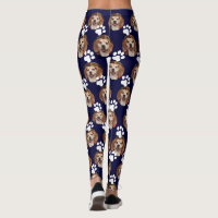 Custom Navy Pet Photo Pattern Paw Print Leggings